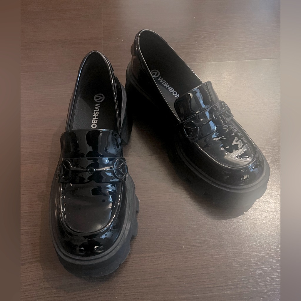 Black Patent Platform Loafers For Women